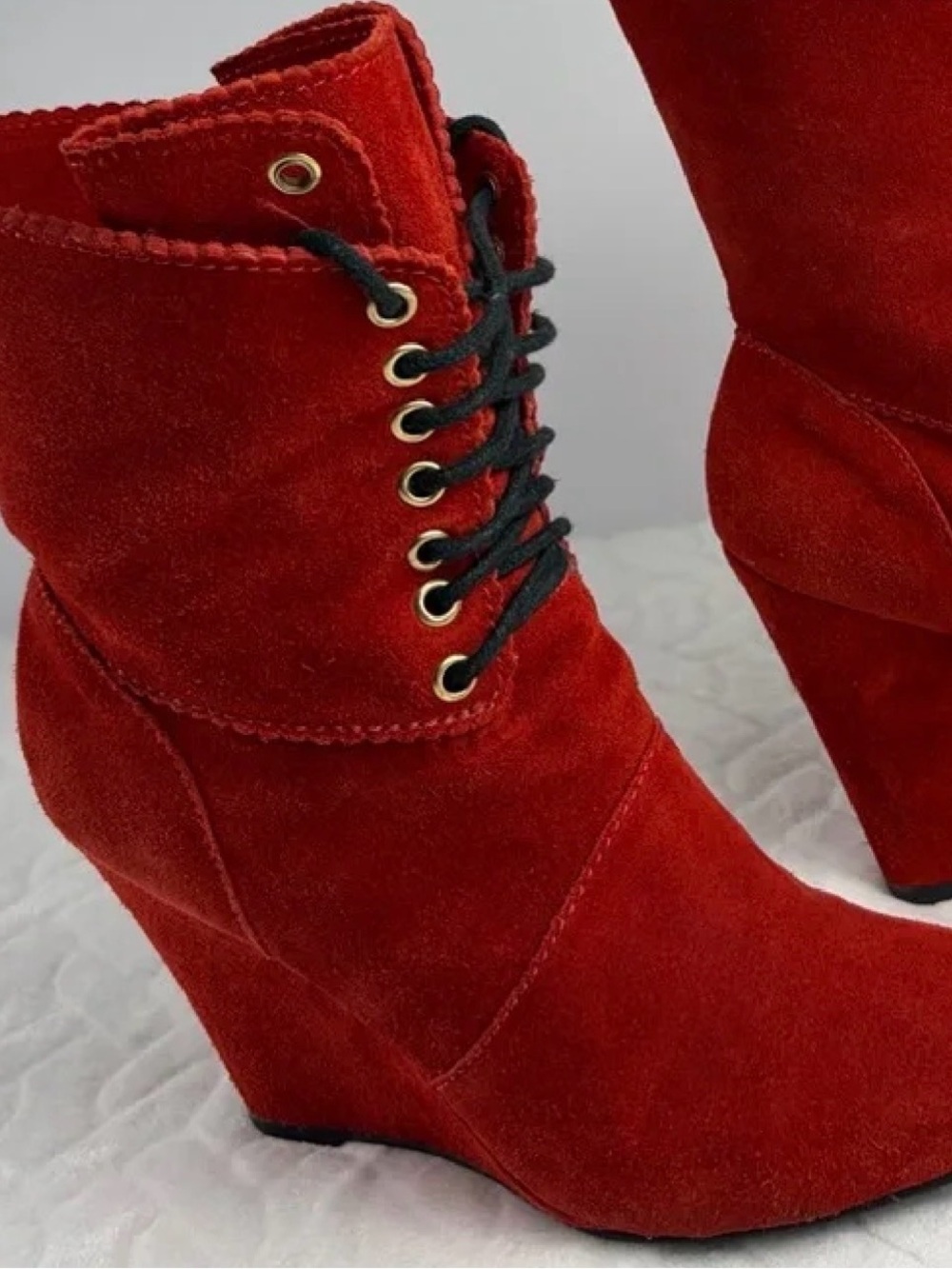 Betsey Johnson Daynaa Red Suede Wedge Boots